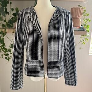 DKNY Black White Striped Front Zip Jacket Size 12 Preppy Workwear Classic